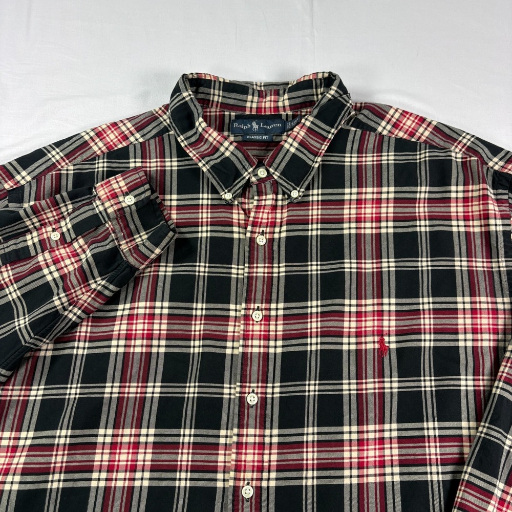 Polo Ralph Lauren Shirt Mens 4XLT Tall Red Black Plaid Button Up Classic Fit